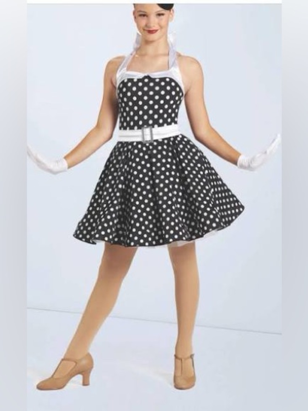 Weissman 10517 Black & White Polka Dot Halter Dance Recital Dress with Belt